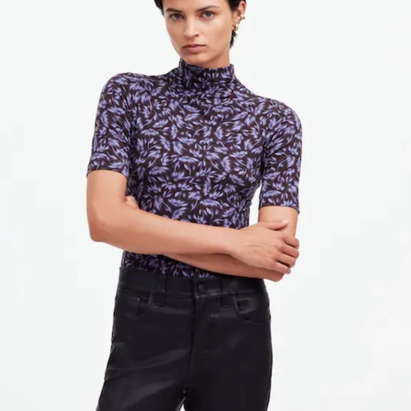 Madewell Drapey mock neck knit short sleeve top floral print size XL - Picture 1 of 10
